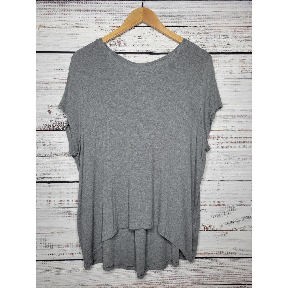 Athleta With Ease Rib Short Sleeve Tee Gray Size Large
